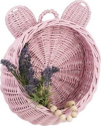 WickerPL Decor WISZĄCY KOSZ DLA DZIECI MIŚ W KOLORZE RÓŻOWYM 27 CM