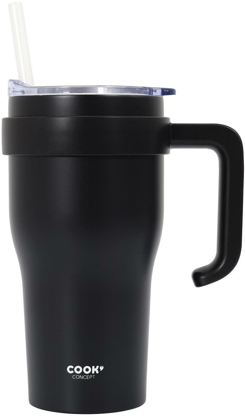 INTESI KUBEK TERMICZNY Z UCHWYTEM I SŁOMKĄ MIAMI 600ML CZARNY