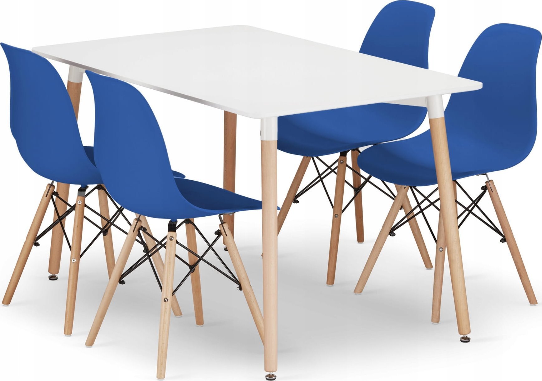 Leobert Zestaw stół prostokątny ADRIA 120x80 biały + 4 krzesła OSAKA niebieskie
