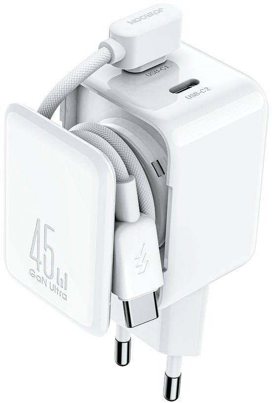 Ładowarka sieciowa Joyroom JR-TCL05 45W GaN z organizerem na kabel - biała