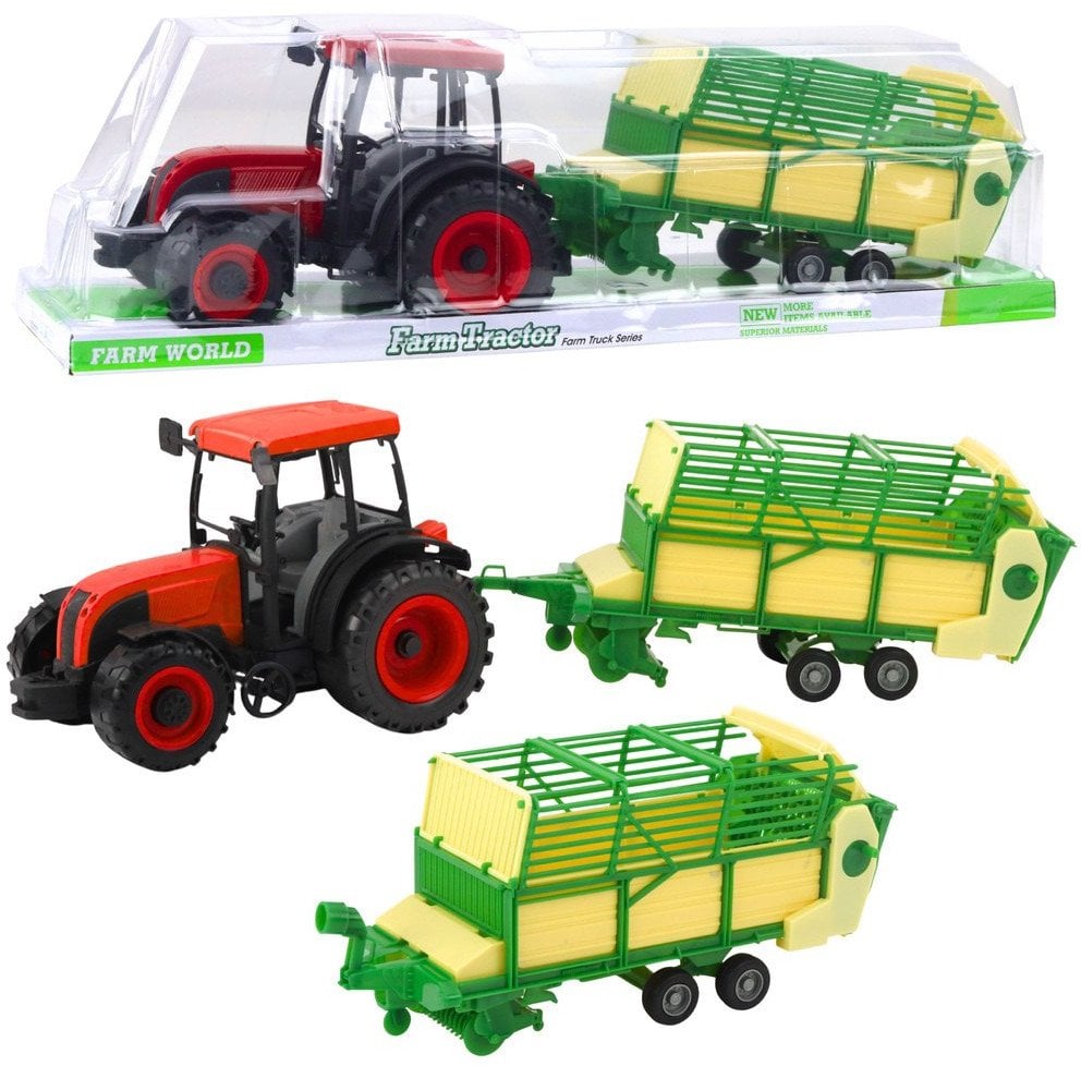 Traktor Rolniczy Farmerski Z Zielono-Żółtą Przyczepą Czerwony 50cm LEAN Toys