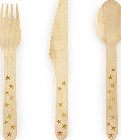 Party Deco Sztućce drewniane Gwiazdki, złote, 16cm, 18 szt. uniwersalny