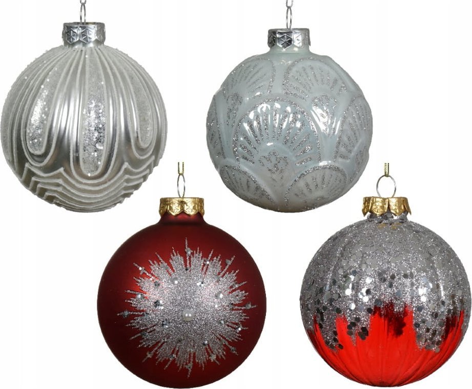 Kaemingk Szklana bombka choinkowa 8cm srebrna brokatowa 1 szt