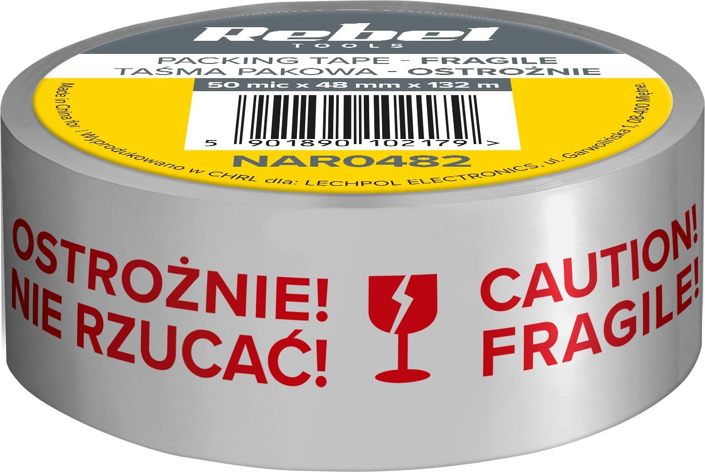Rebel Taśma pakowa OSTROŻNIE SZKŁO REBEL (50mic x 48 mm x 132 m)