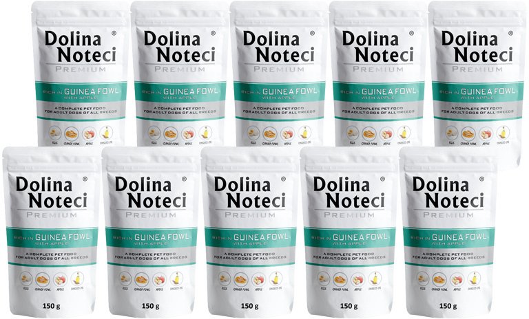 Mokra karma dla psa Dolina Noteci Premium bogata w perliczkę z jabłkiem zestaw 10 x 150 g