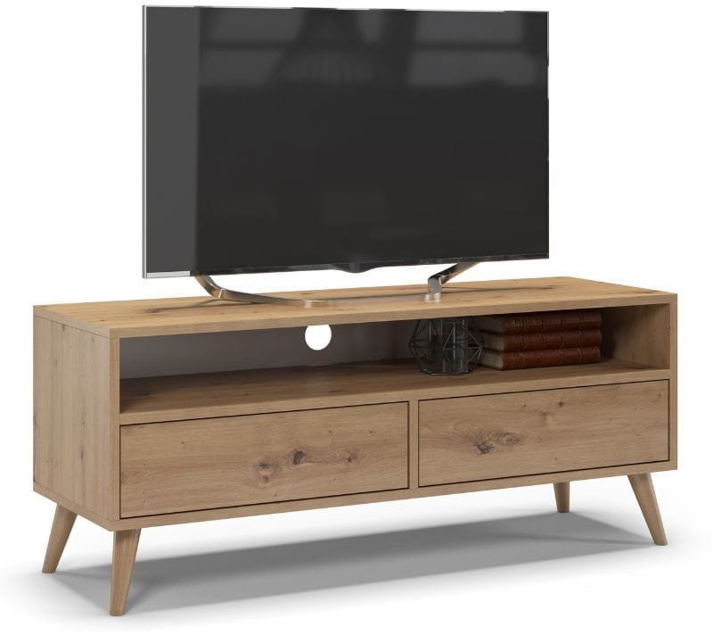 Szafka rtv, stolik pod telewizor, SKAND, 120x40x50 cm, dąb, mat | TYLETEGOTU