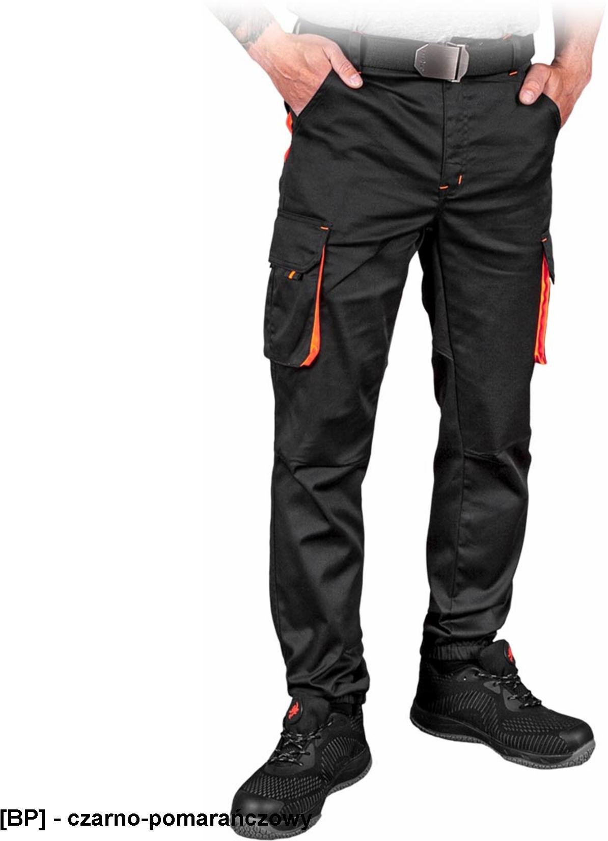 LAND-JOG-T - Elastyczne spodnie ochronne do pasa LAND-JOG męskie 62% poliester, 35% bawełna, 3% elastan 240 g/m2 - czarno-pomarańczowy 58