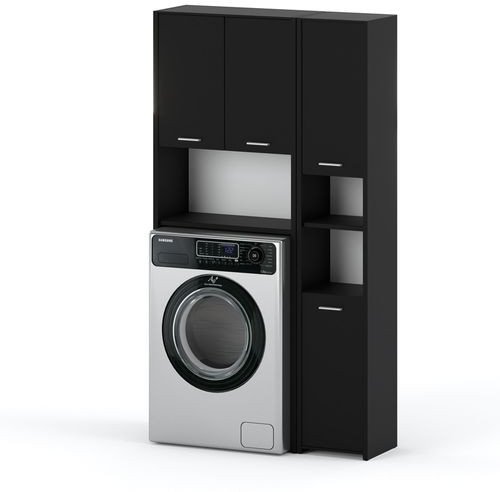 Zestaw Łazienkowy Hugo Szafka Stojąca Nad Pralkę Słupek Loft Czarny Mat