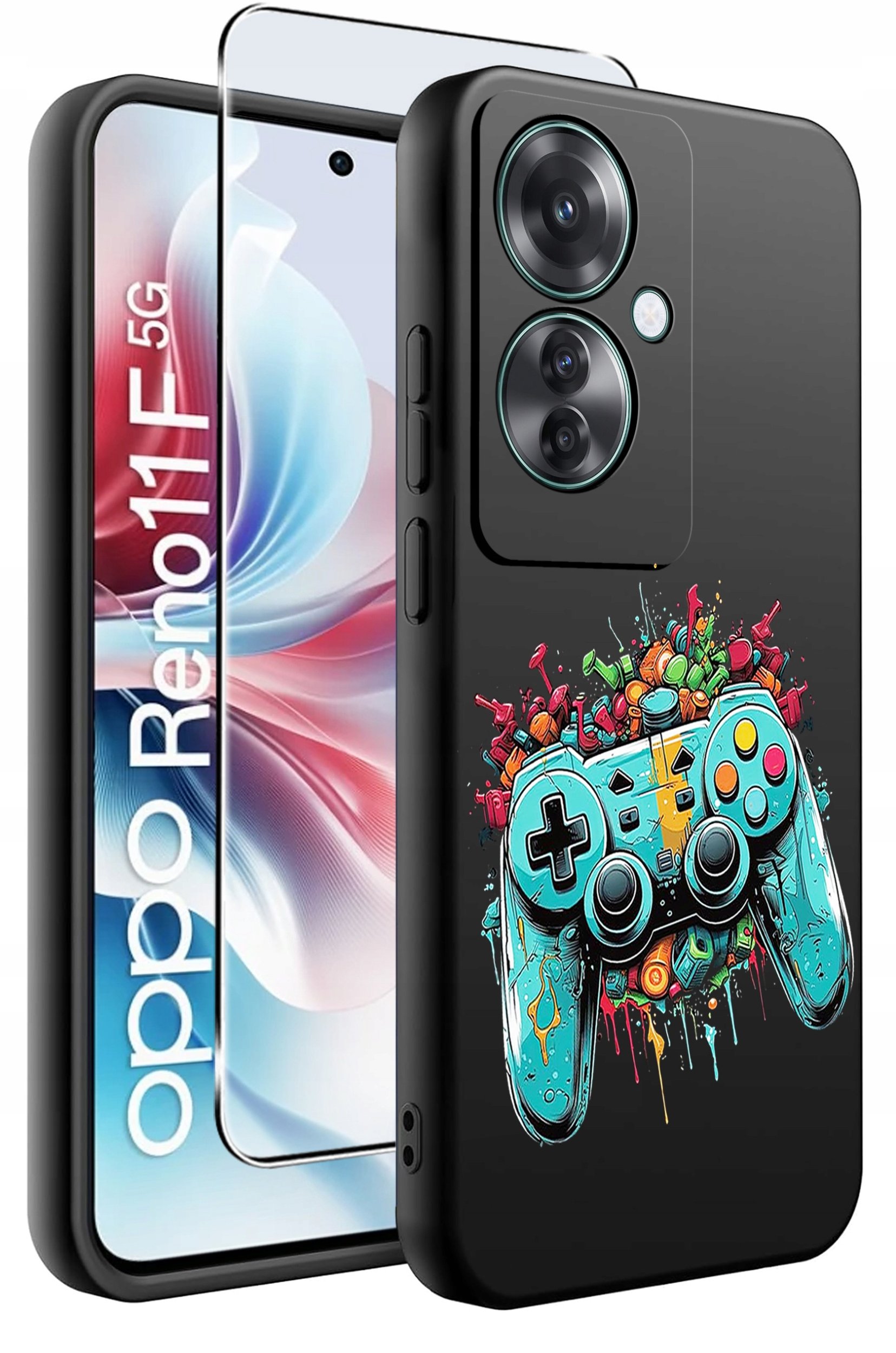 ETUI do Oppo Reno11 F 5G WZORY | SILIKONOWE MATT CASE + SZKŁO HARTOWANE 9H