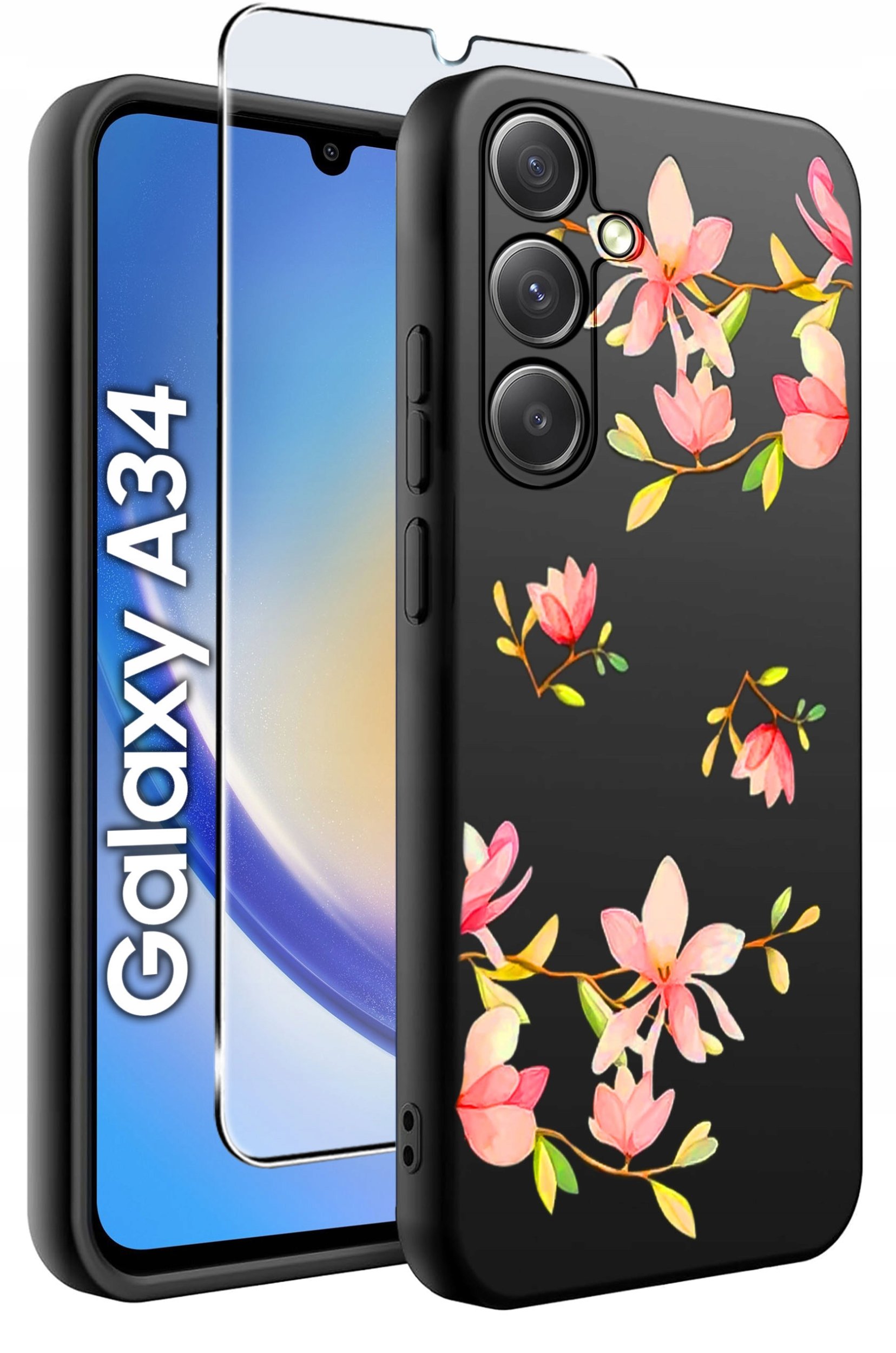 ETUI do Samsung A34 5G WZORY | SILIKONOWE MATT CASE + SZKŁO 9H