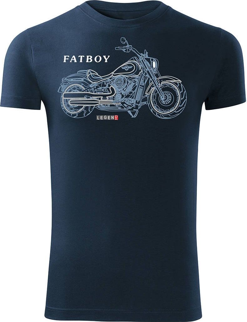 Topslang Koszulka motocyklowa z motocyklem HARLEY DAVIDSON FATBOY męska granatowa SLIM L