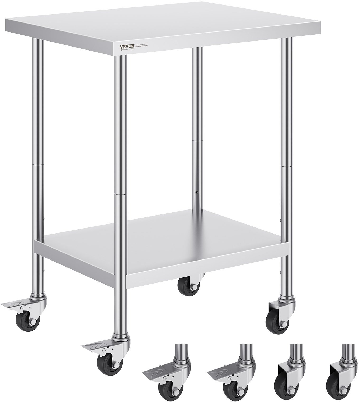 Stół roboczy blat gastronomiczny nierdzewny 76,2 x 61 cm z 4 kołami