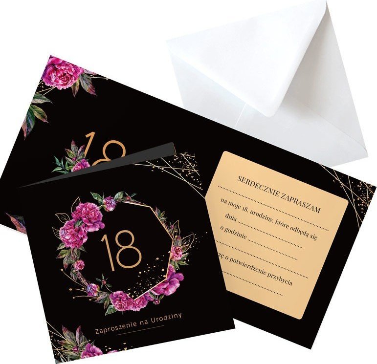 ZAPROSZENIA na 18 urodziny Boho 10szt (+koperty)