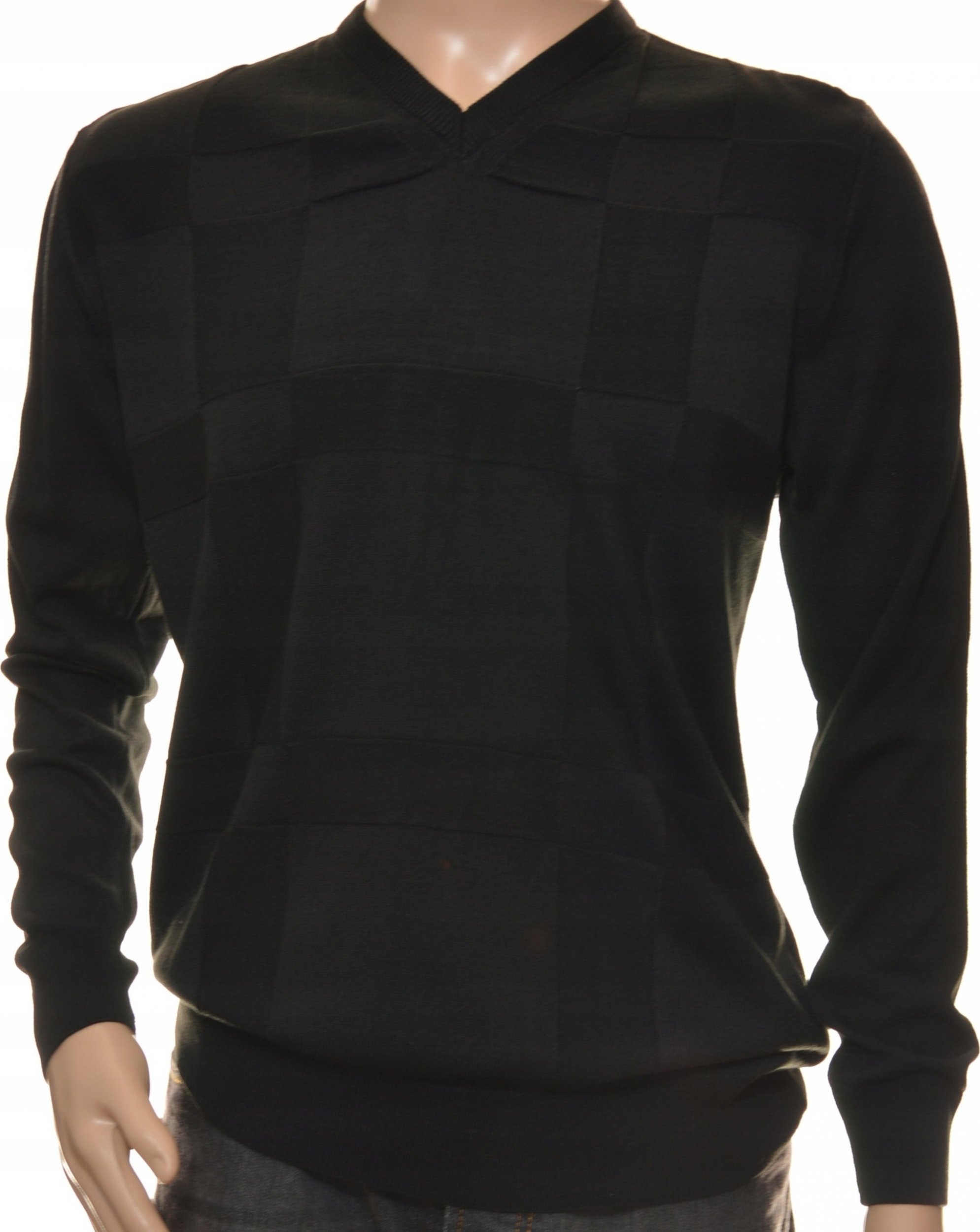 Leccos Sweter męski w serek z kaszmirem turecki L czarny