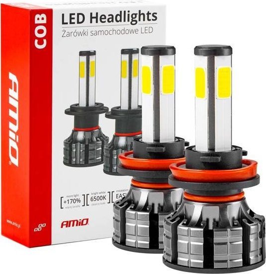 AMiO Żarówki samochodowe led cob 4side amio h8/h9/h11