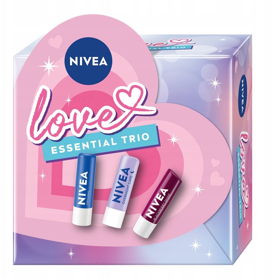 NIVEA_SET Love Essential Trio pomadki do ust Original + Overnight Care + Blackberry Shine 3x4,8g