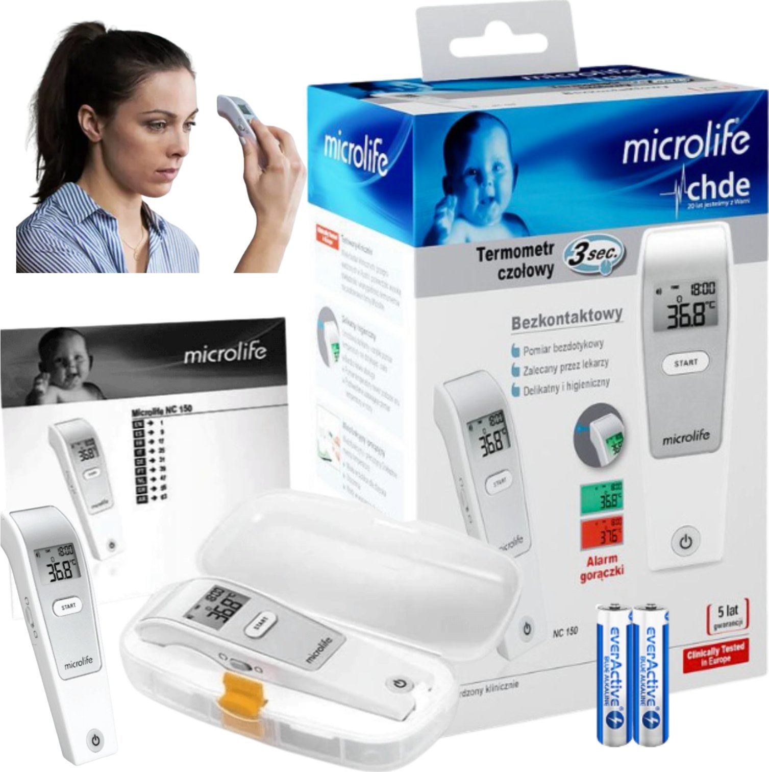 Microlife termometr medyczny bezdotykowy bezkontaktowy NC 150 + BATERIE ETUI