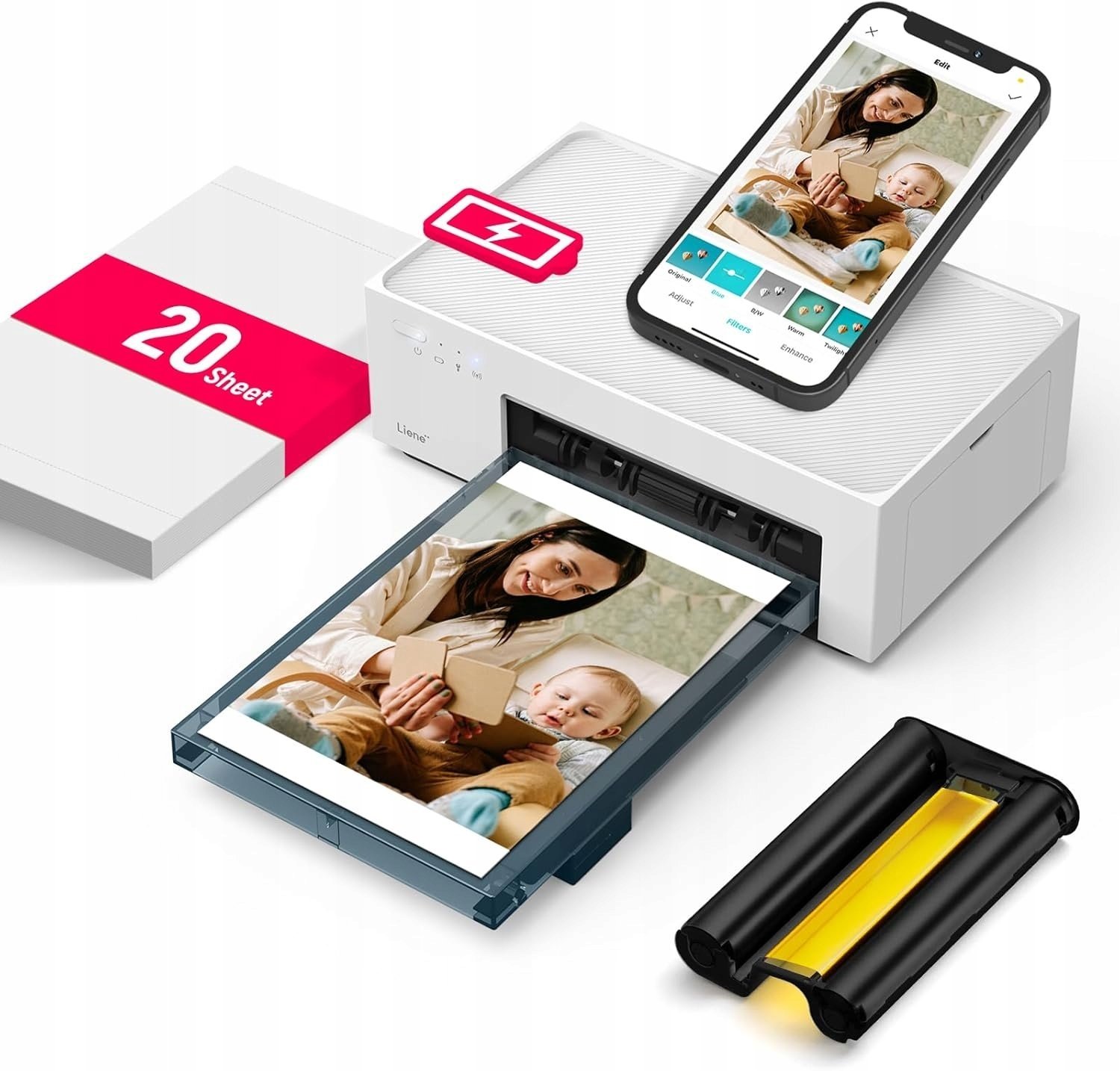 Liene Amber M200 drukarka fotograficzna WiFi 10x15 cm 20 arkuszy 300DPI