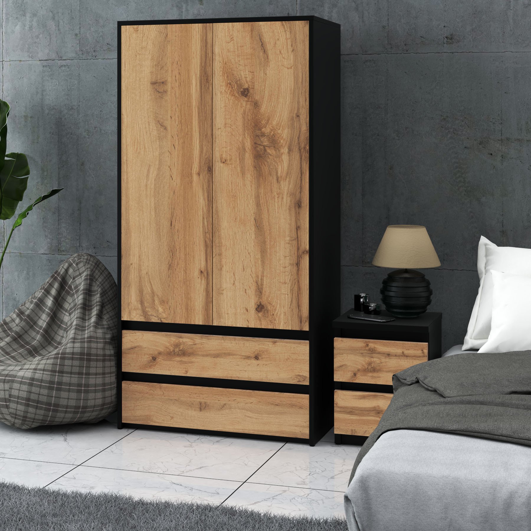 Szafa Loft Nowoczesna Garderoba Hugo Drążek Do Sypialni Czarny Dąb Wotan