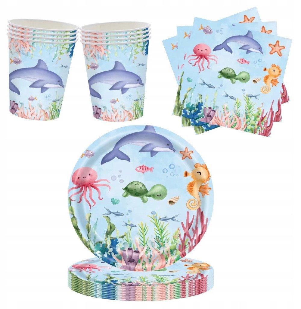 Zestaw naczyń Jednorazowych Urodziny Happy Birthday Morskie Ocean 52 elem.