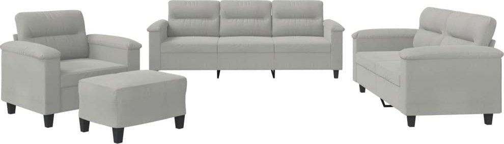 4-cz. komplet wypoczynkowy z poduszkami, jasnoszary, mikrofibra