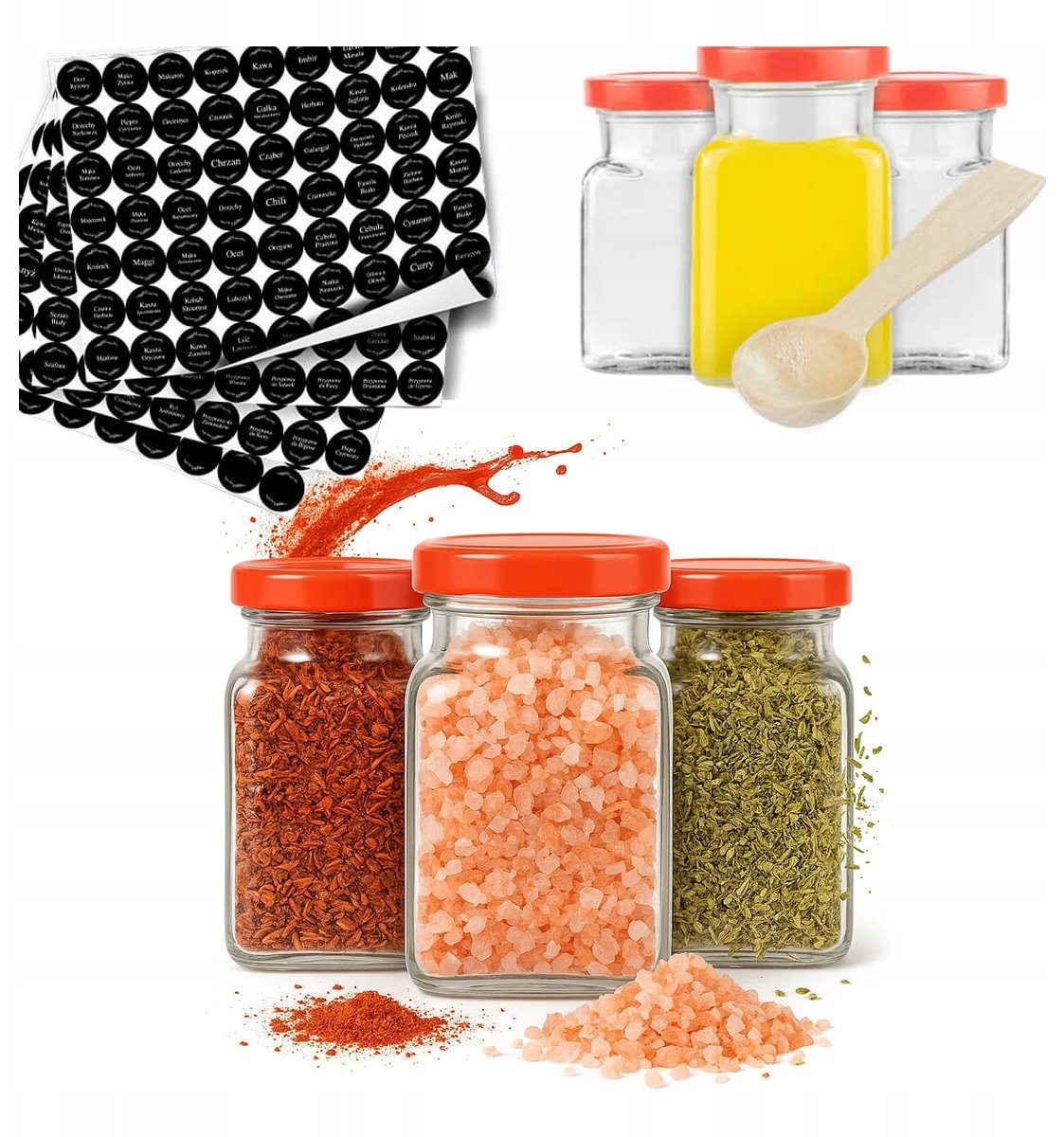 20X Słoik na przyprawy miód prezent 150ML + 252 naklejki + wieczko fi 53