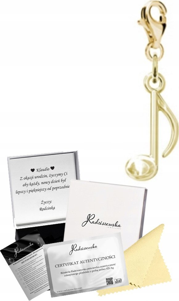 Radziszewska Jewellery ZŁOTY CHARMS NUTKA NUTA KARABIŃCZYK SREBRO 925 PREZENT ŻYCZENIA
