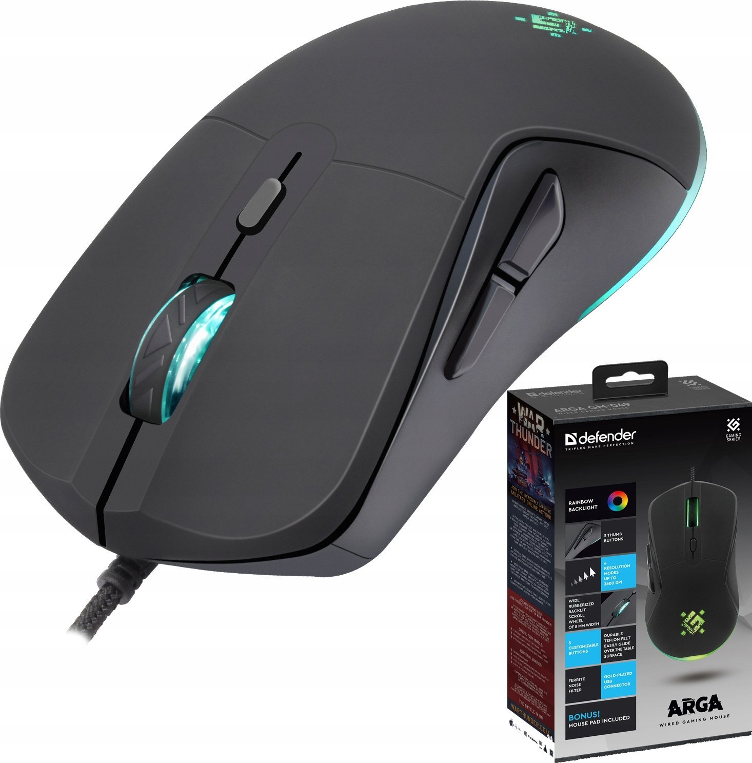 Mysz Defender Mysz przewodowa Defender ARGA GM-049 3600dpi 6P + podkładka Gaming