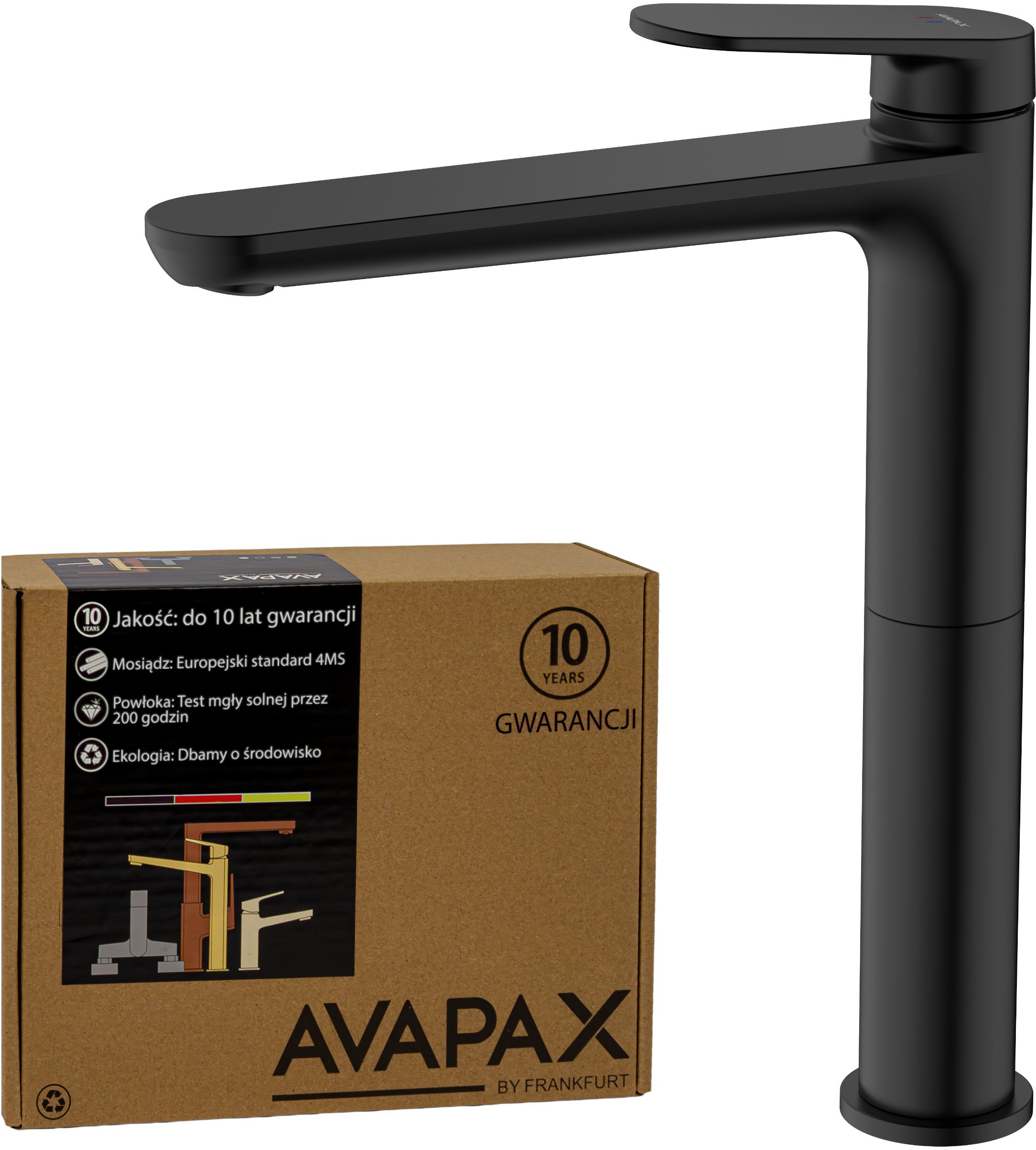 Bateria umywalkowa stojąca wysoka - nablatowa, Kolor: czarny