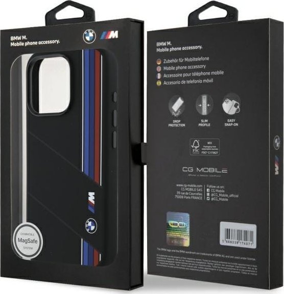 BMW BMW BMHMP16L23SCUK iPhone 16 Pro 6.3" czarny/black hardcase Silicone Cut Tricolor Lines MagSafe