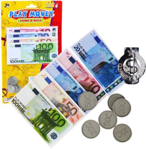 Zestaw Pieniądze Zabawkowe Euro Banknoty Monety Eurozawieszka
