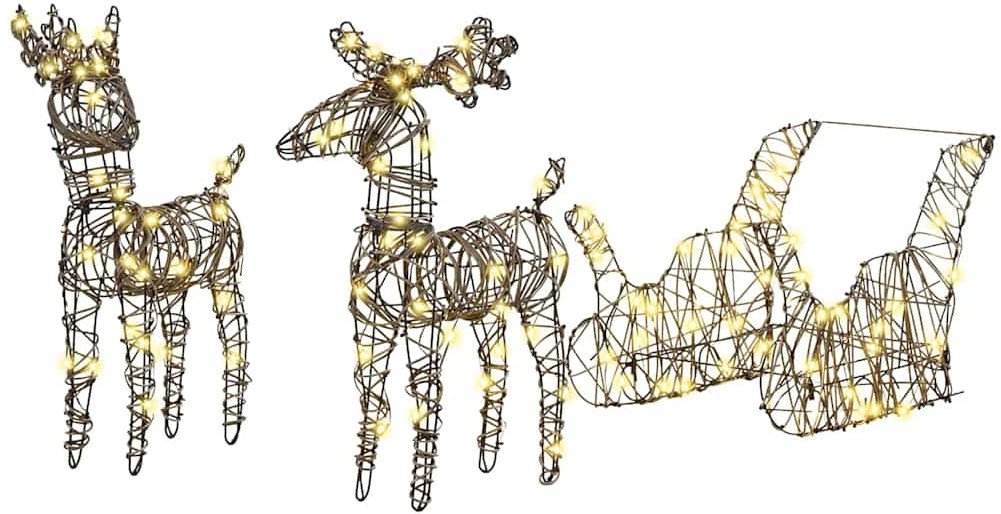 vidaXL Renifer ciągnący sanie Ciepła biel 52.5 x 28 x 32.5 cm rattan