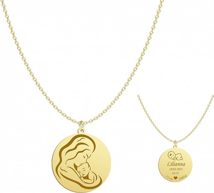 Radziszewska Jewellery Naszyjnik Złoty Metryczka Dziecka Imię Dziecka Łańcuszek Prezent GRAWER