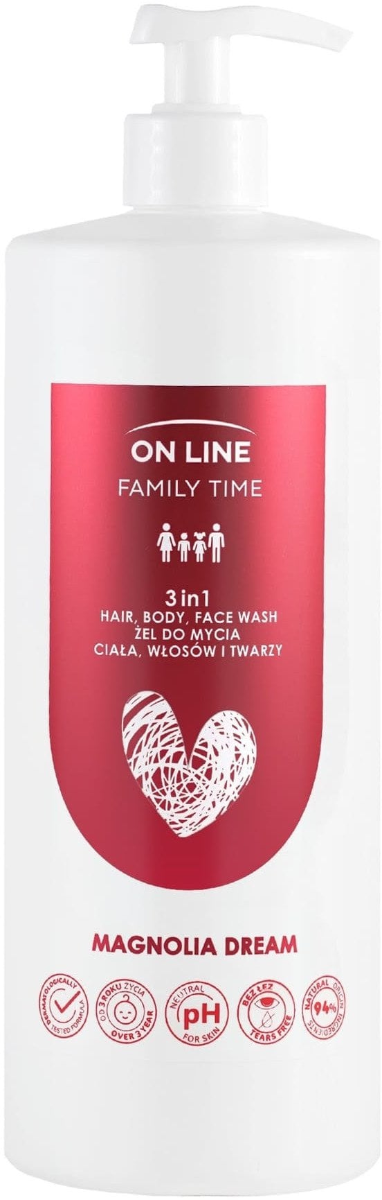 ON LINE Family Time Żel do mycia ciała ,włosów i twarzy 3w1 - Magnolia Dream 850 ml
