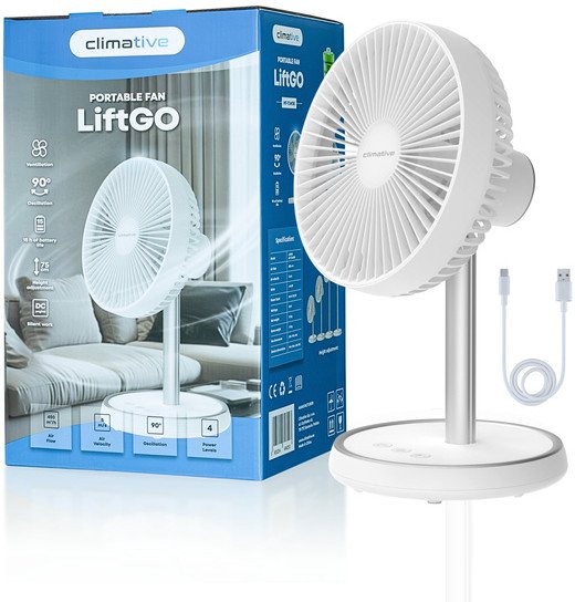 Wentylator Stojący USB LiftGo Bezprzewodowy 15h Regulacja 34-75cm Oscylacja