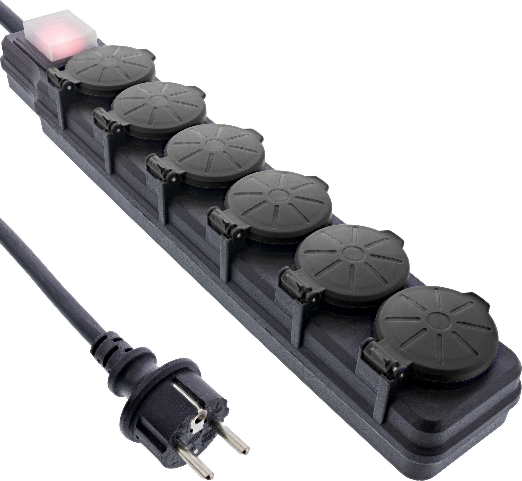 Kabel zasilający m_Rittal InLine® Listwa zewnętrzna z gniazdami, 6-krotny kontakt ochronny, IP44, z włącznikiem, 3m