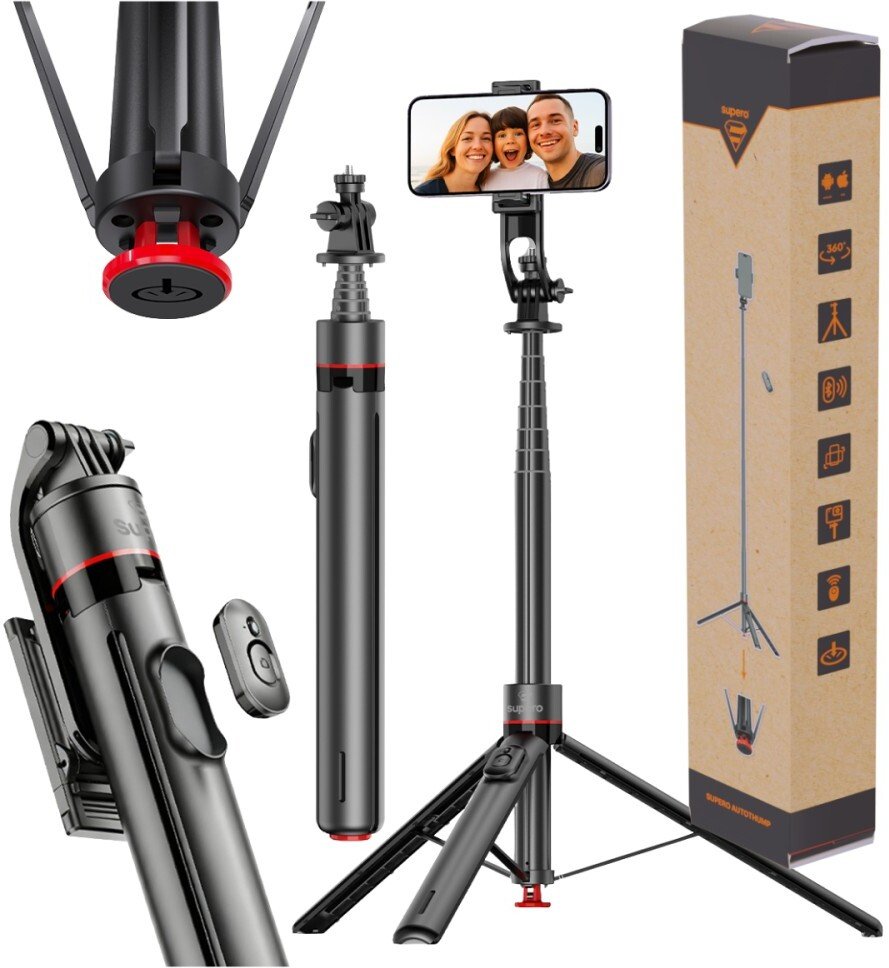 Selfie stick SUPERO Kijek do selfie ze statywem TT03, czarny-czerwony