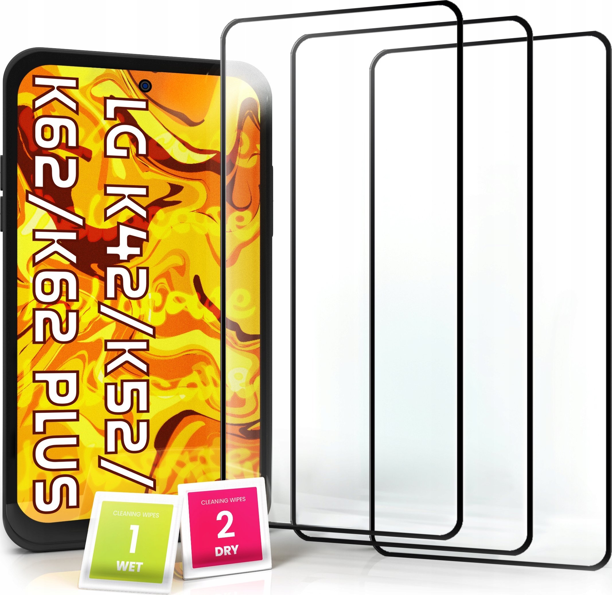 Hello Case 3-pak SZKŁO HARTOWANE DO LG K42 / K52 / K62 /K62 na cały ekran 9H ochronne