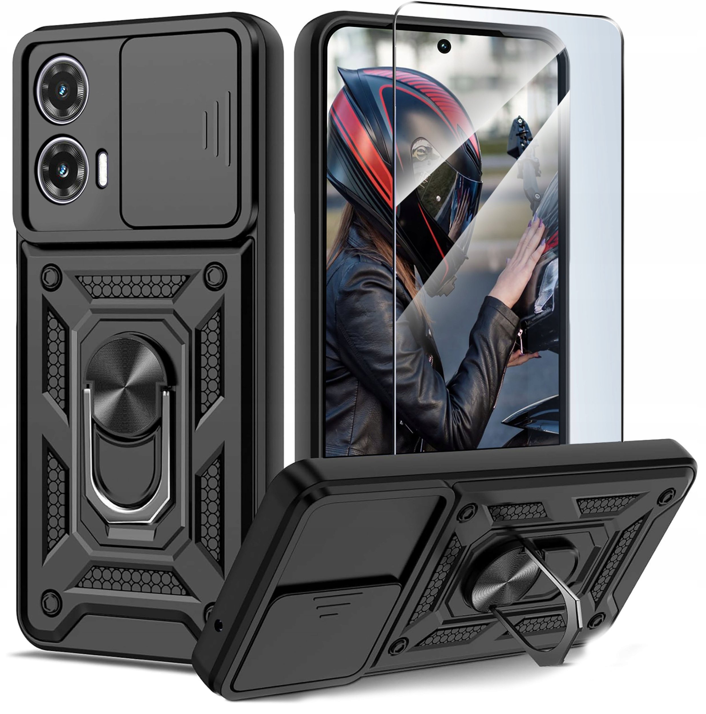 Etui do Motorola Moto G35 5G PANCERNE SLIDE RING CASE + SZKŁO 9H