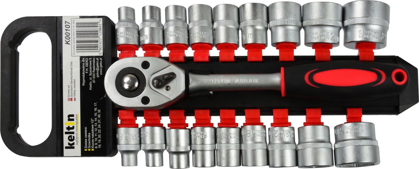 Geko Klucze nasadowe z grzechotką 8-32mm 1/2"19el(5/10)