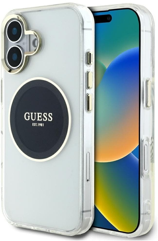 Etui Guess IML Metal Colored Circle Classic Logo MagSafe do iPhone 16 czarny