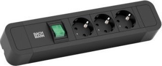 Bachmann BACHMANN PRIMO2 gniazdo 3-drożne z uziemieniem, aluminiowe, z wyłącznikiem, czarne, 2 m