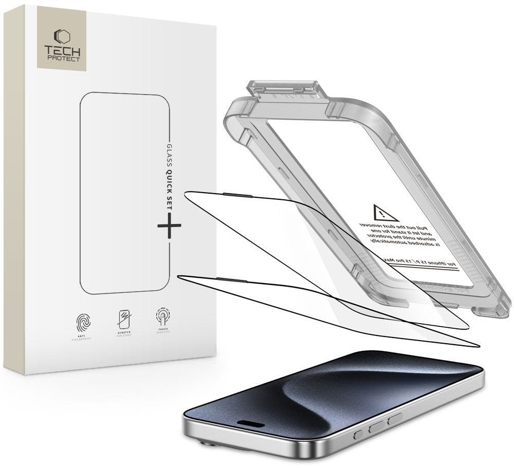SZKŁO HARTOWANE TECH-PROTECT QUICK SET+ 2-PACK IPHONE 15 PRO MAX BLACK