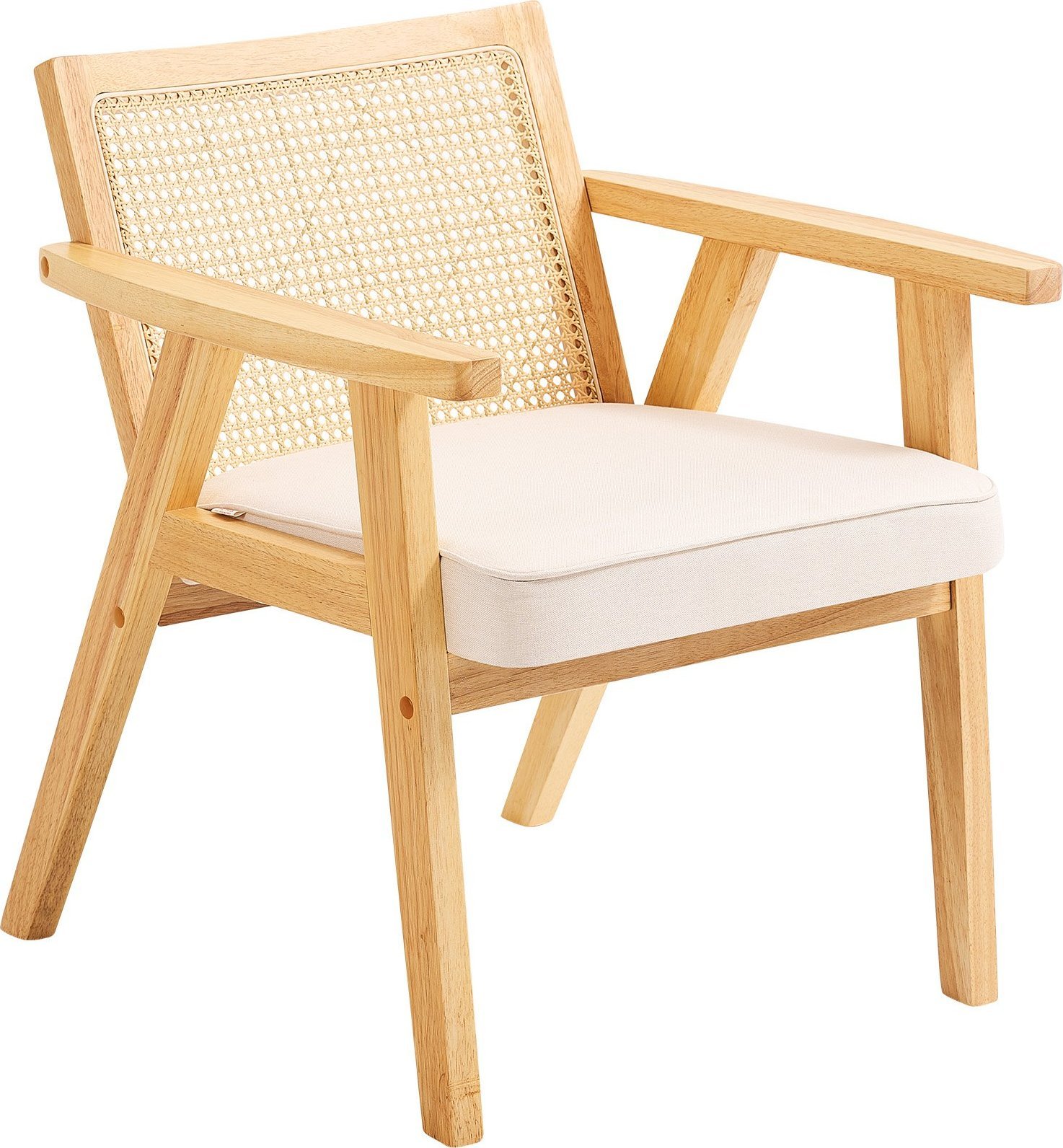 Krzesło beżowe z plecionym siedziskiem