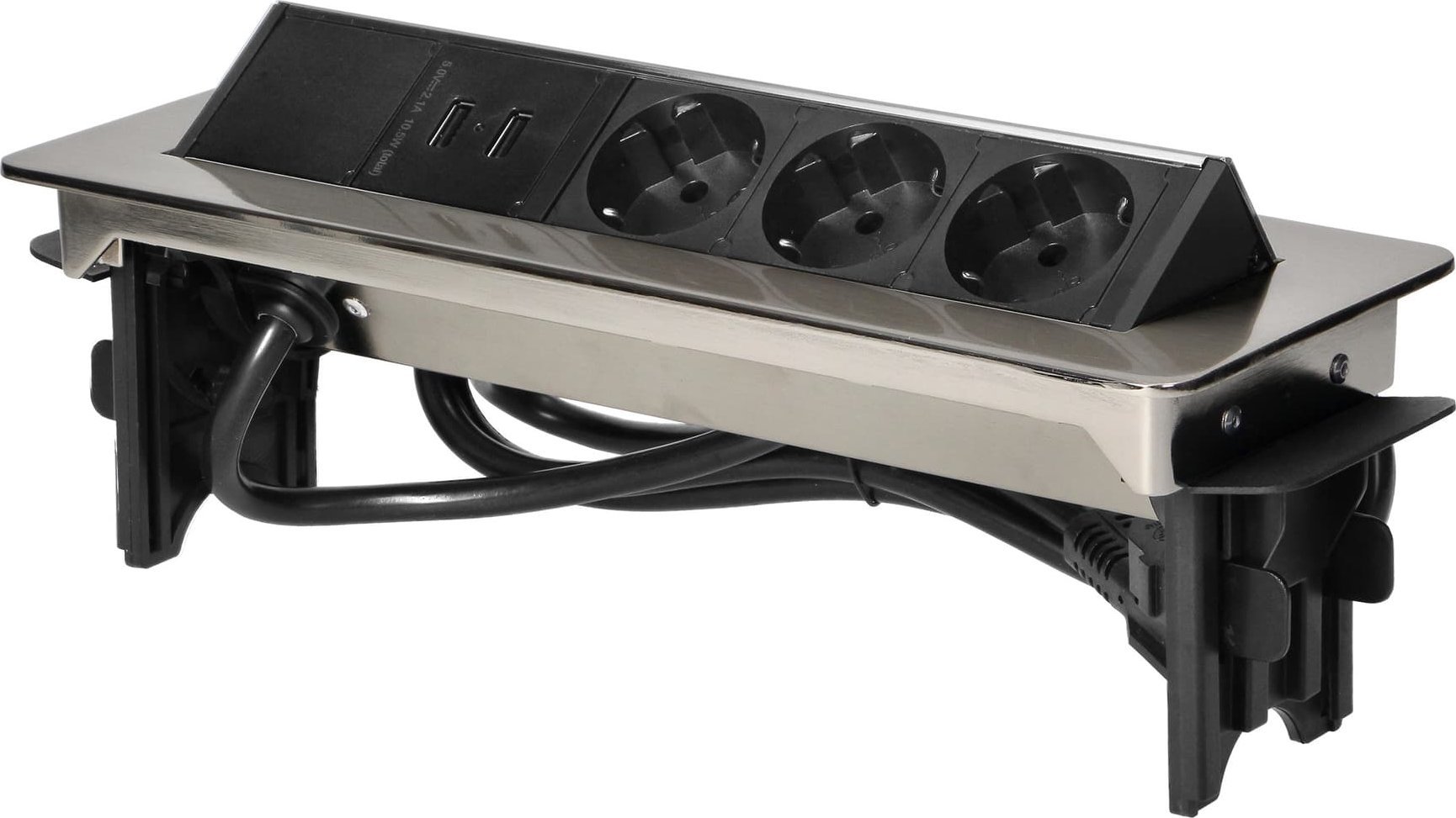 Orno Gniazdo wpuszczane w blat 3x250V w niklowanej obudowie z USB 1,8 m OR-AE-1364(GS) schuko