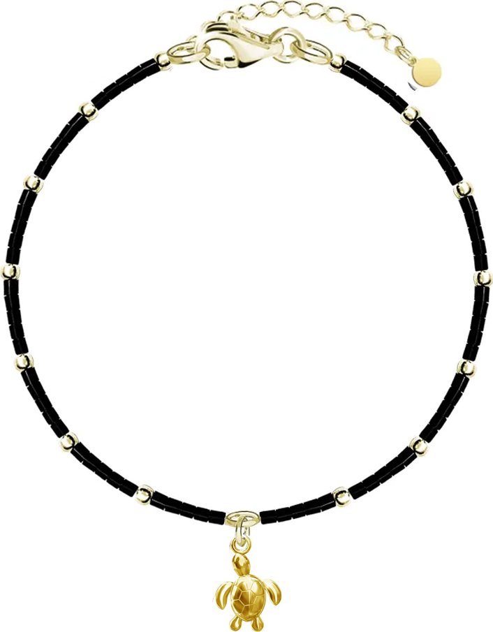 Radziszewska Jewellery Bransoletka na nogę z koralikami Żółw srebro pozłacane