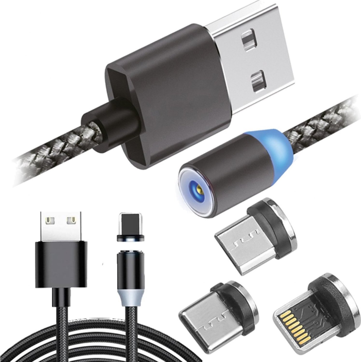 Kabel USB PrzydaSie Kabel Magnetyczny 3W1 2.4A Usb Micro Lightning Typ-C Do Iphone Przewód