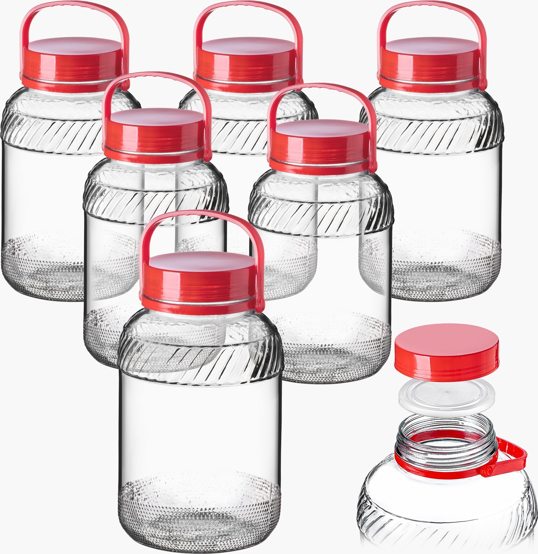 KADAX Słoik Słój Szklany 5L Z Zakrętką Uchwytem Do Kiszenia Kapusty Pakiet 6szt