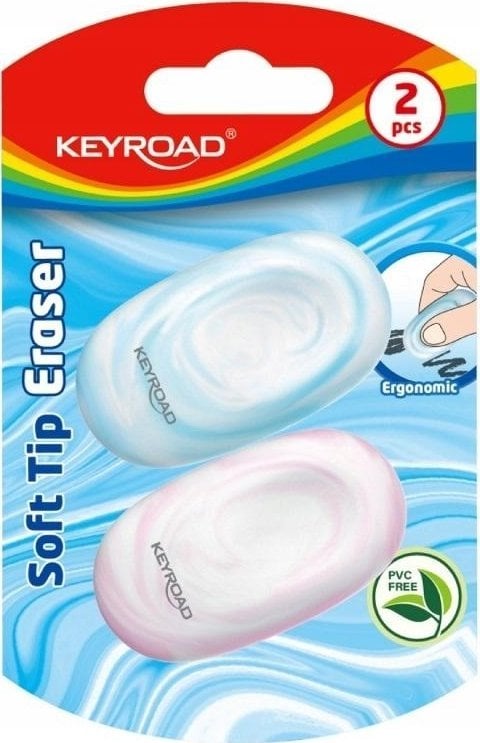 Keyroad Gumka do ścierania KEYROAD, miękka, 2 szt., blister, mix kolorów
