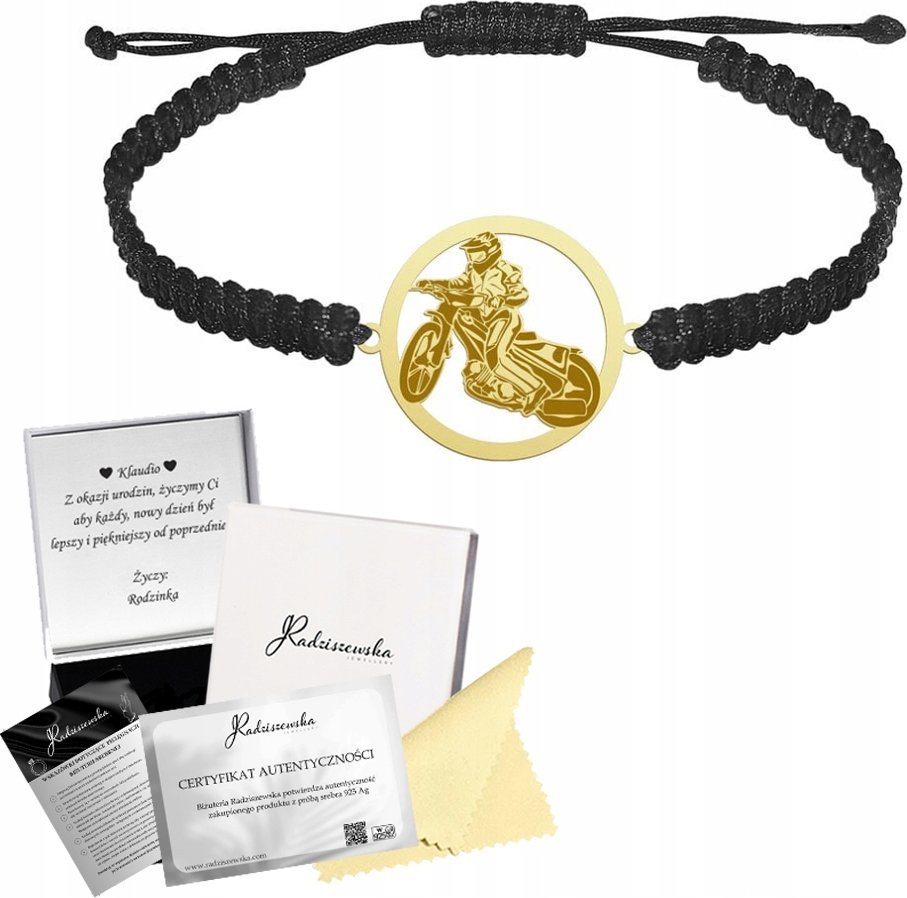 Radziszewska Jewellery Bransoletka Złota Speedway Żużel Srebro 925 Grawer Makrama Biżuteria